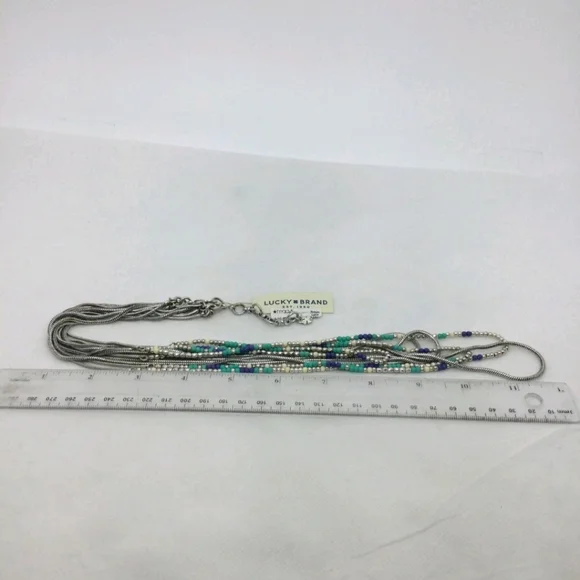 NWT Lucky Brand Blue Teal & White Beaded Multi Strand Necklace 32" - Picture 5 of 5
